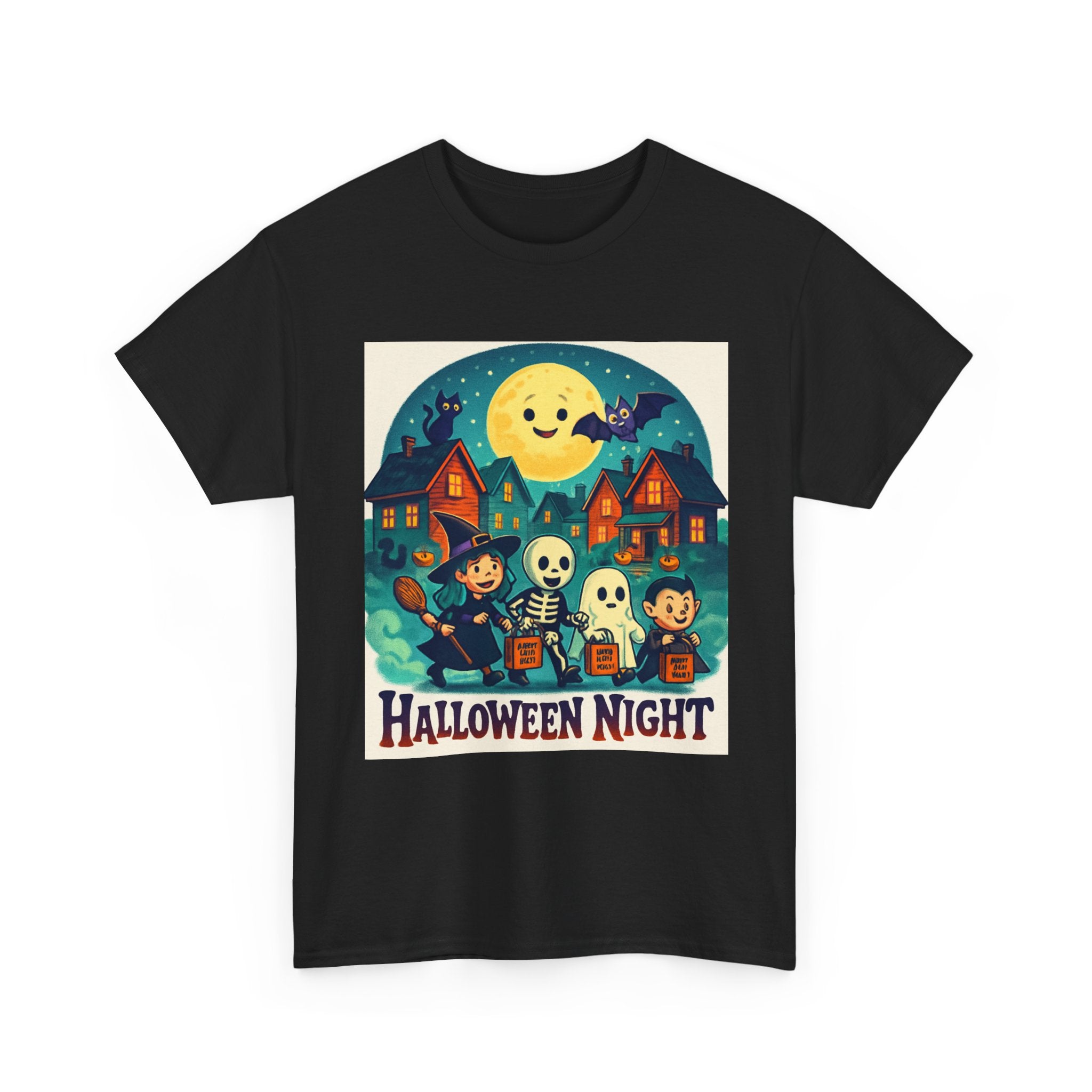 Halloween Night Unisex Heavy Cotton Tee, Spooky T-Shirt, Halloween Costume, Fall Apparel, Ghosts and Ghouls Shirt, Trick or Treat Top