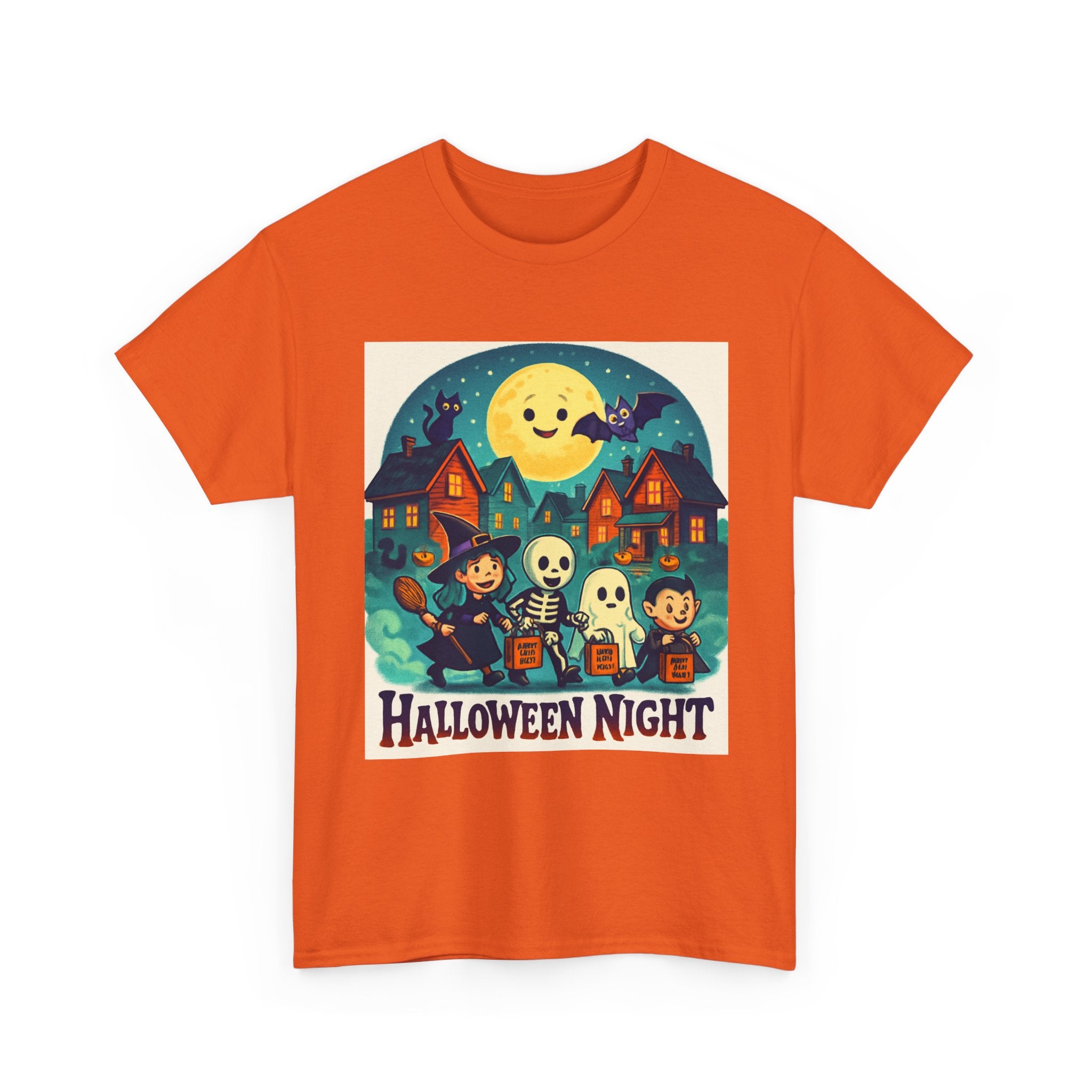 Halloween Night Unisex Heavy Cotton Tee, Spooky T-Shirt, Halloween Costume, Fall Apparel, Ghosts and Ghouls Shirt, Trick or Treat Top