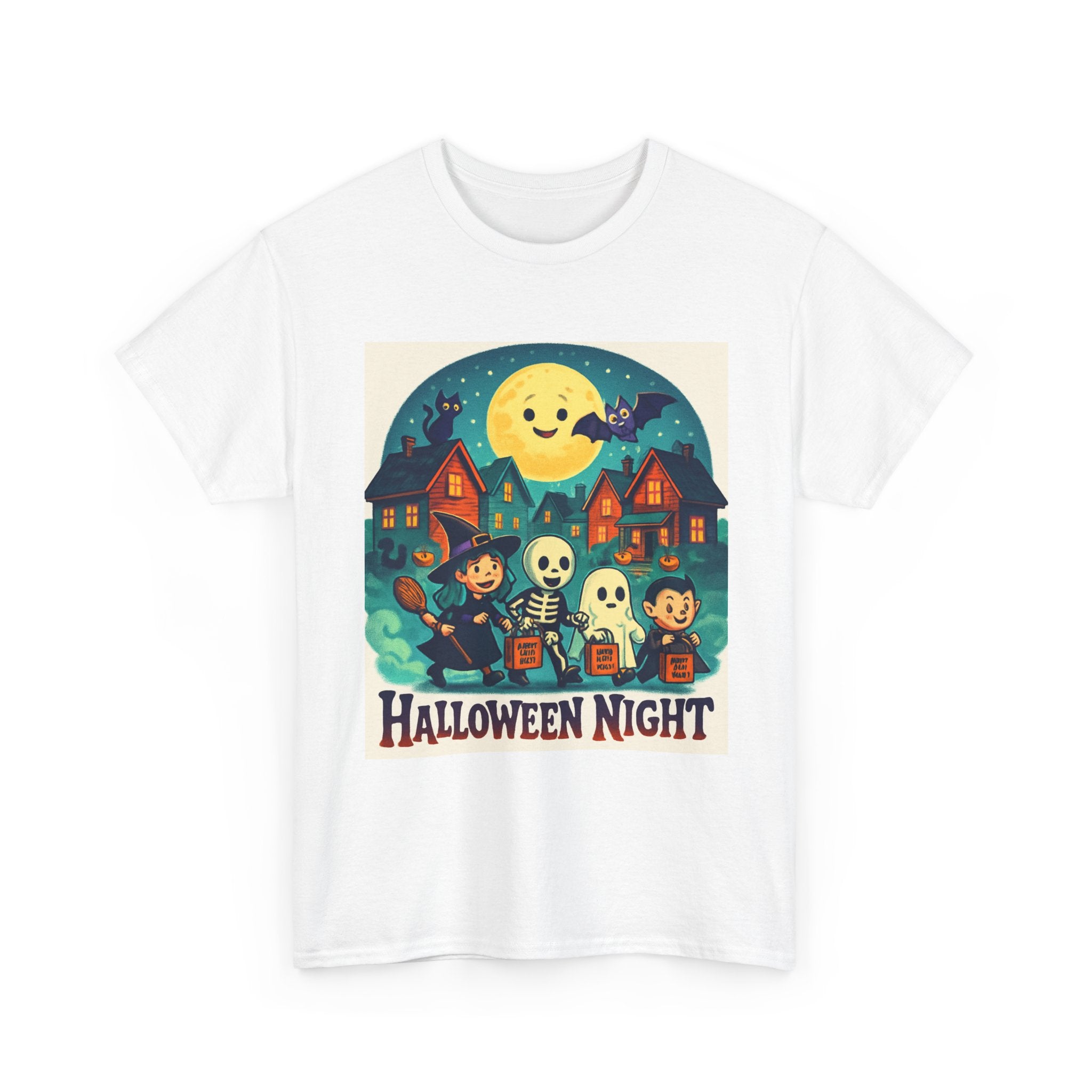 Halloween Night Unisex Heavy Cotton Tee, Spooky T-Shirt, Halloween Costume, Fall Apparel, Ghosts and Ghouls Shirt, Trick or Treat Top