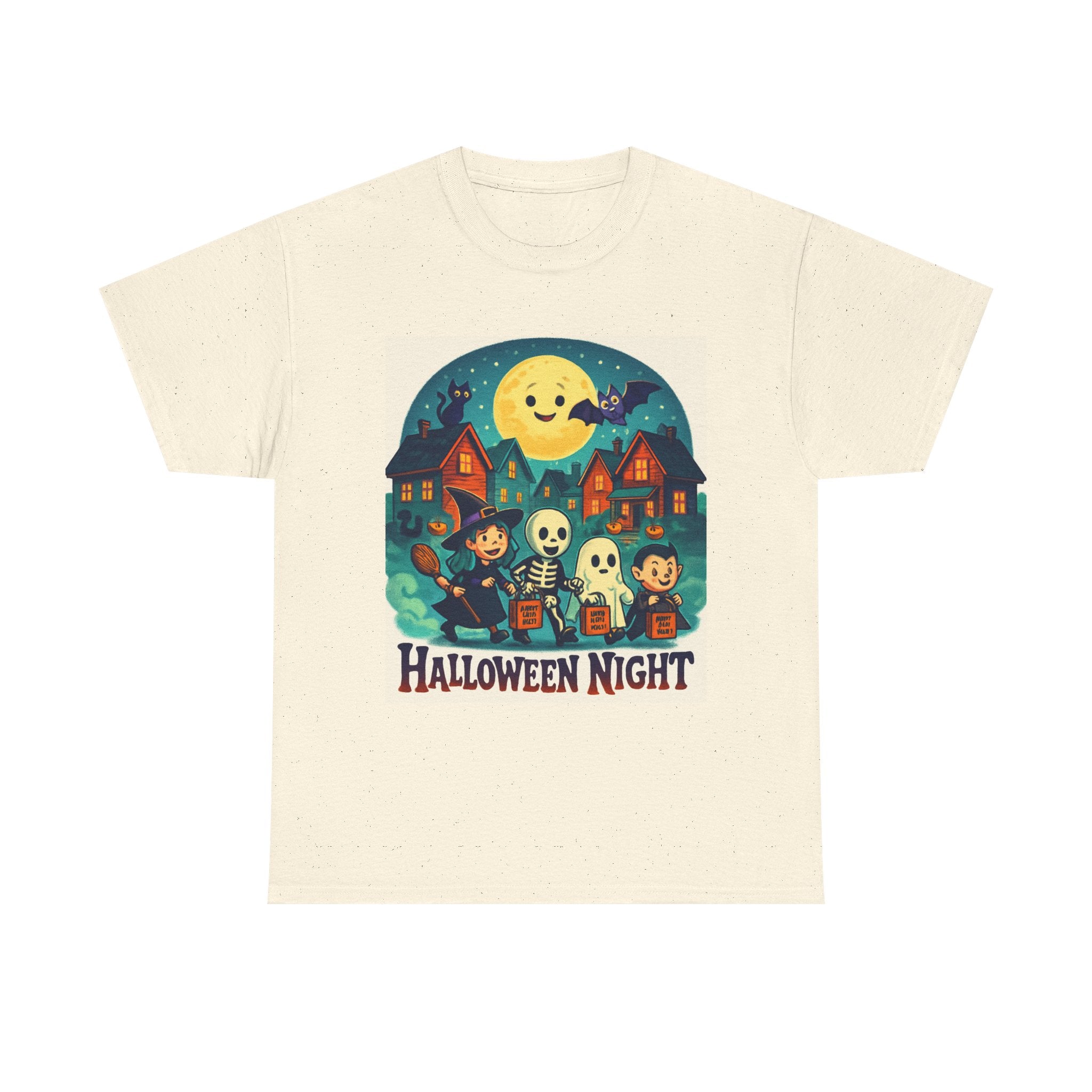 Halloween Night Unisex Heavy Cotton Tee, Spooky T-Shirt, Halloween Costume, Fall Apparel, Ghosts and Ghouls Shirt, Trick or Treat Top