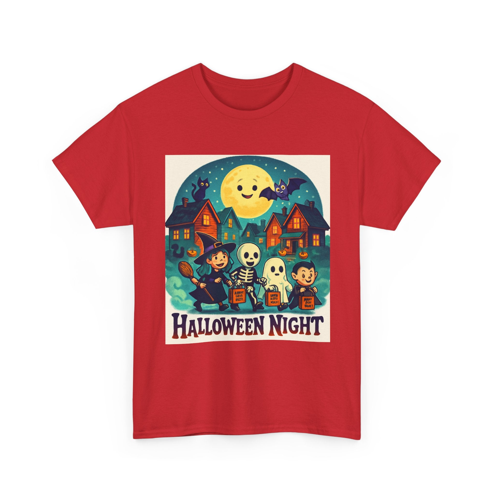 Halloween Night Unisex Heavy Cotton Tee, Spooky T-Shirt, Halloween Costume, Fall Apparel, Ghosts and Ghouls Shirt, Trick or Treat Top