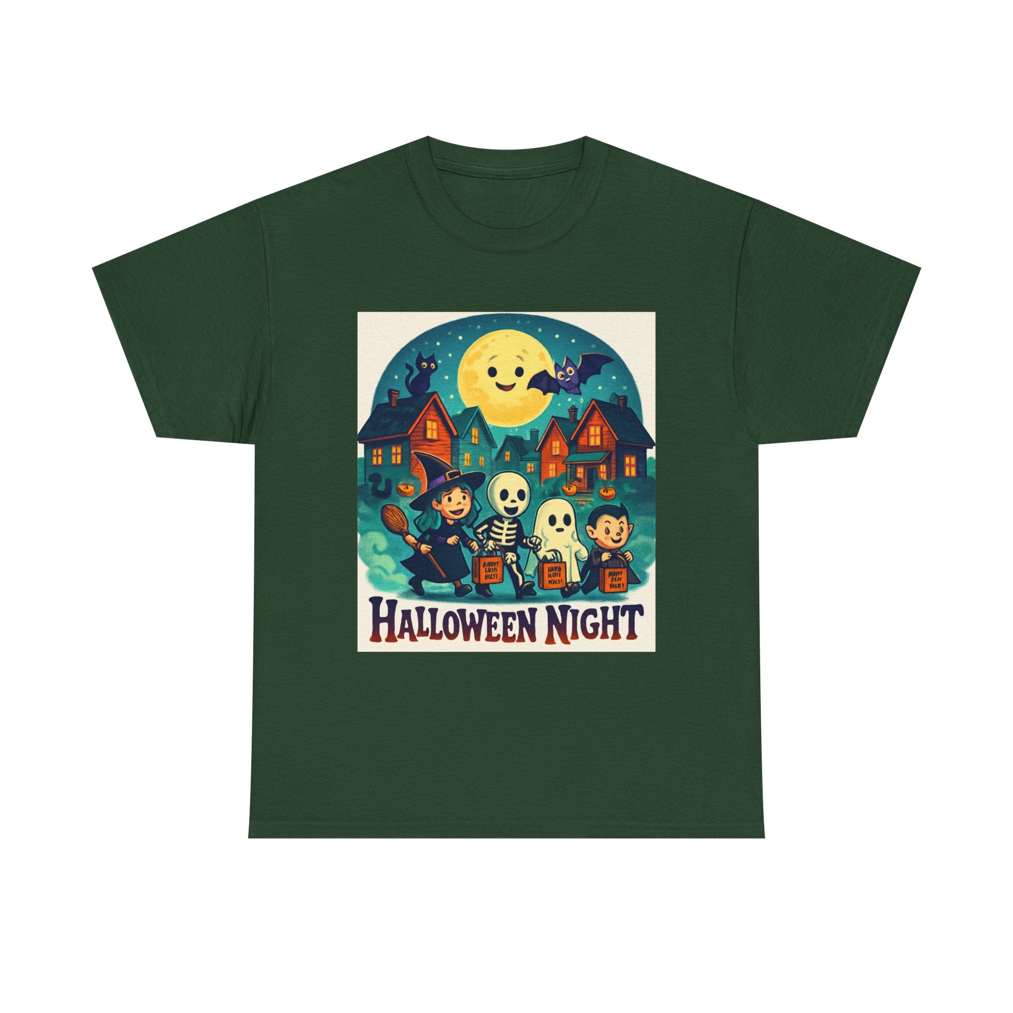 Halloween Night Unisex Heavy Cotton Tee, Spooky T-Shirt, Halloween Costume, Fall Apparel, Ghosts and Ghouls Shirt, Trick or Treat Top