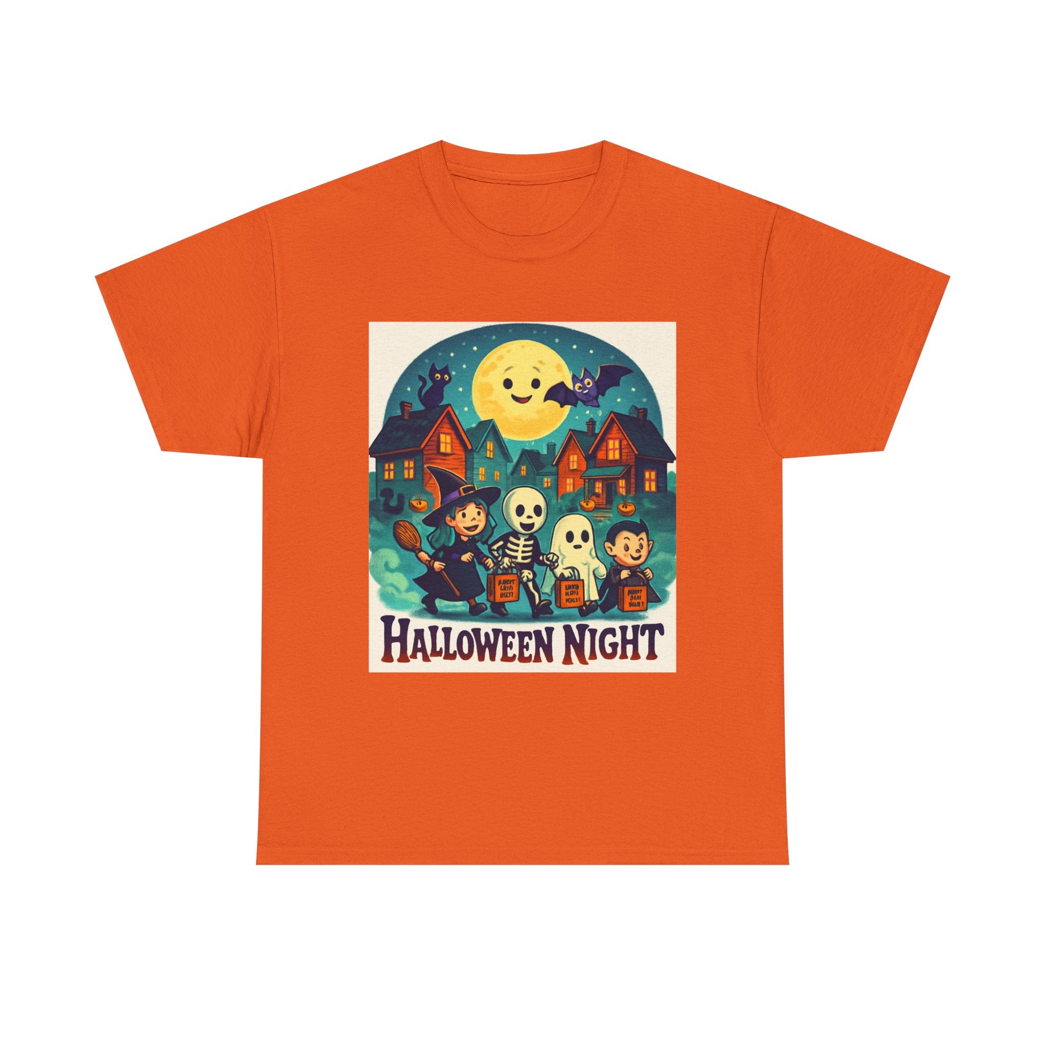 Halloween Night Unisex Heavy Cotton Tee, Spooky T-Shirt, Halloween Costume, Fall Apparel, Ghosts and Ghouls Shirt, Trick or Treat Top