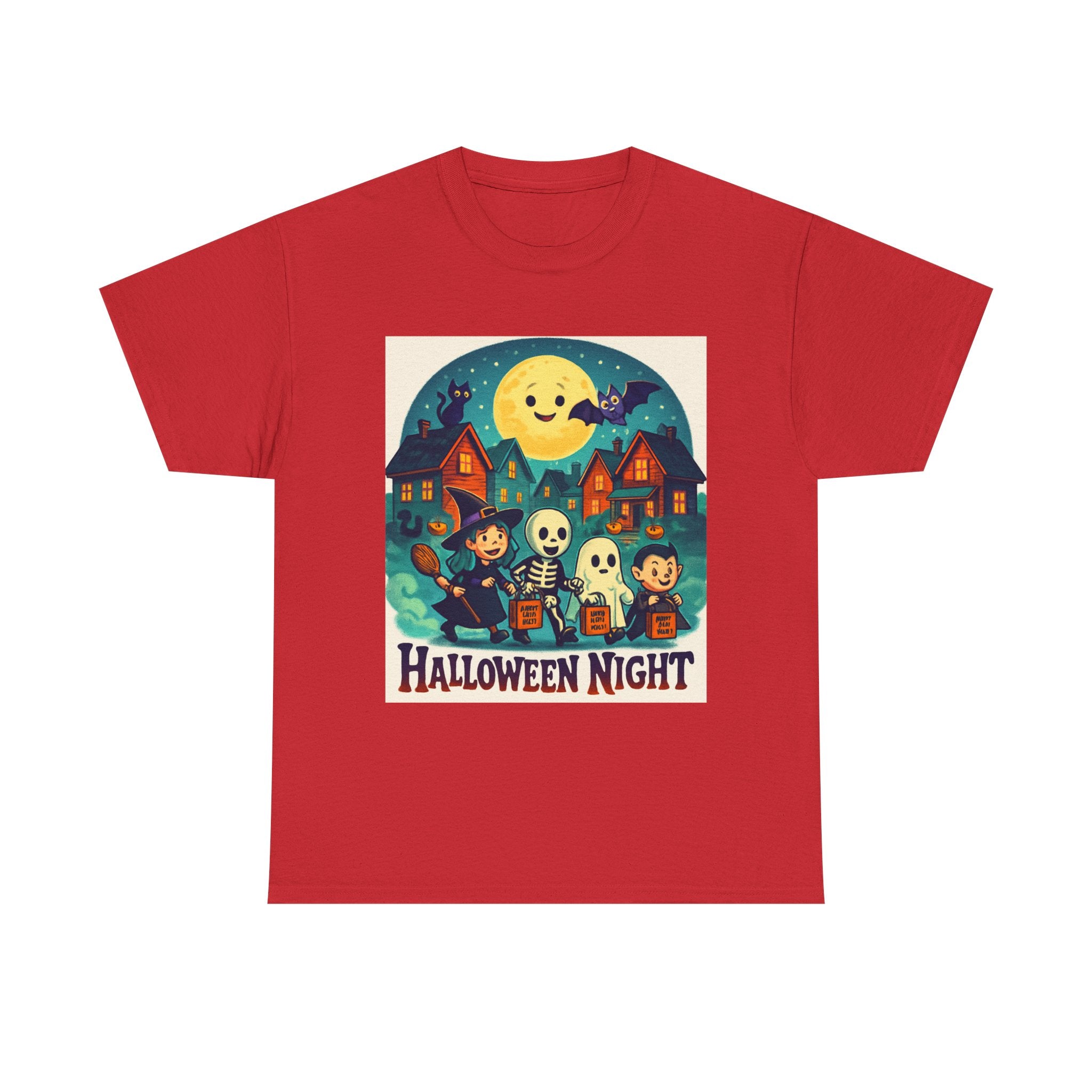 Halloween Night Unisex Heavy Cotton Tee, Spooky T-Shirt, Halloween Costume, Fall Apparel, Ghosts and Ghouls Shirt, Trick or Treat Top