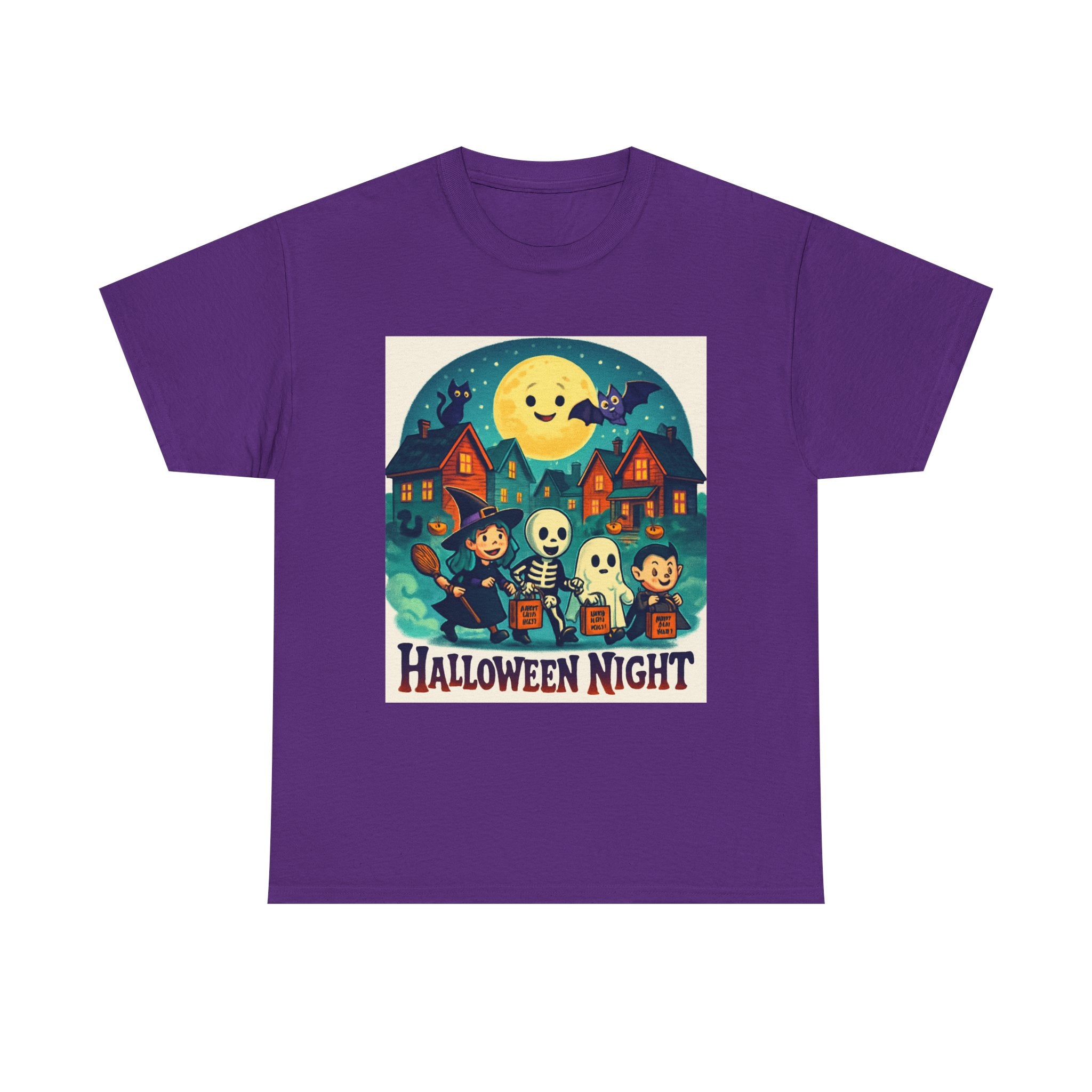 Halloween Night Unisex Heavy Cotton Tee, Spooky T-Shirt, Halloween Costume, Fall Apparel, Ghosts and Ghouls Shirt, Trick or Treat Top