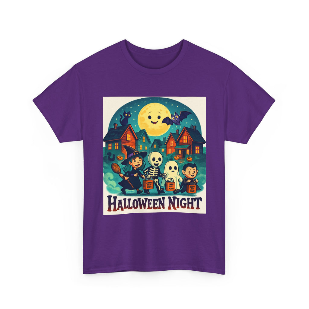 Halloween Night Unisex Heavy Cotton Tee, Spooky T-Shirt, Halloween Costume, Fall Apparel, Ghosts and Ghouls Shirt, Trick or Treat Top