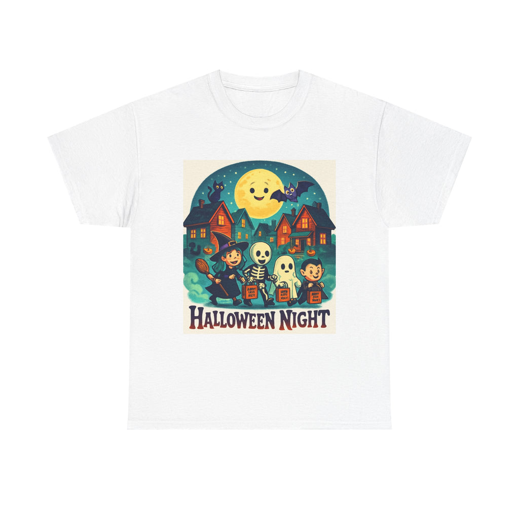 Halloween Night Unisex Heavy Cotton Tee, Spooky T-Shirt, Halloween Costume, Fall Apparel, Ghosts and Ghouls Shirt, Trick or Treat Top