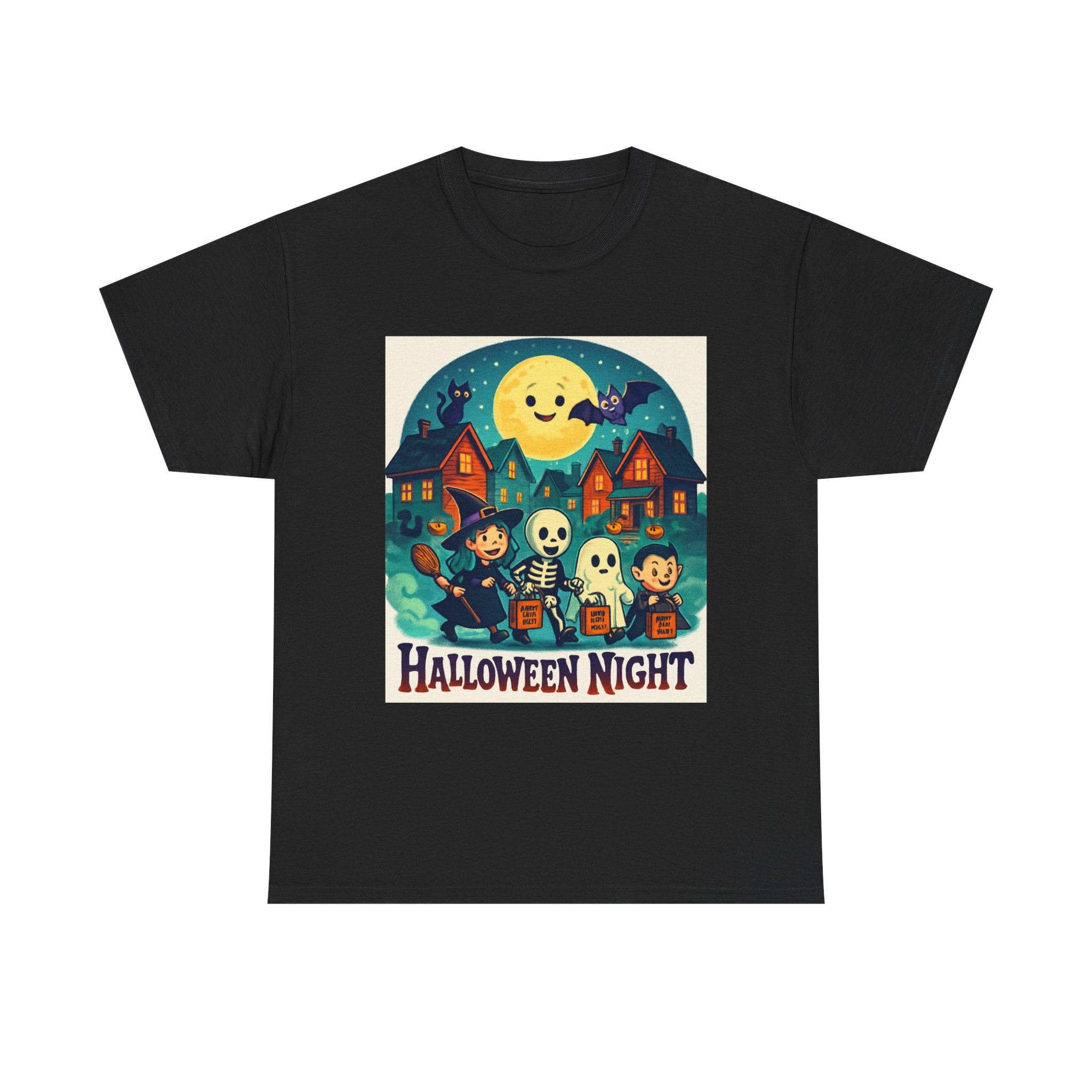 Halloween Night Unisex Heavy Cotton Tee, Spooky T-Shirt, Halloween Costume, Fall Apparel, Ghosts and Ghouls Shirt, Trick or Treat Top
